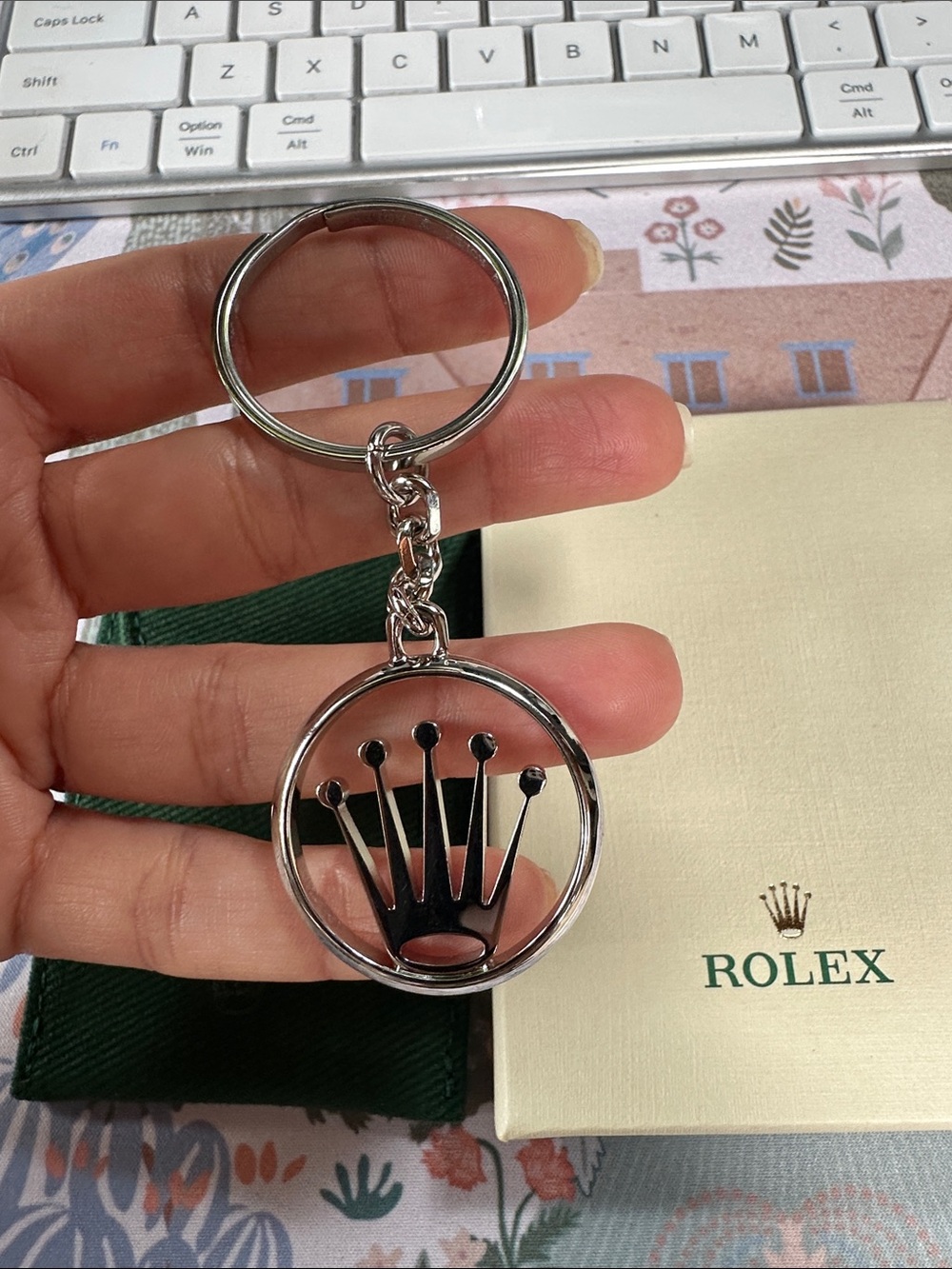 New in box Rolex Silver Keychain with Crown Emblem